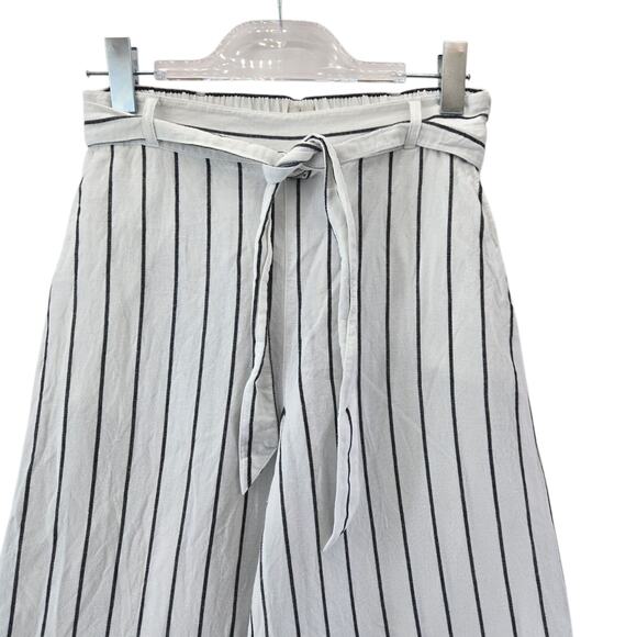 Joie Wide Leg Cropped Pants Womens Small White Black Striped Linen Lyocell Beach - Picture 2 of 8